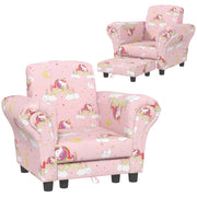 2 Piece Kids Sofa Set with Unicorn Design and Wooden Frame for Toddlers Aged 1 to 3, Pink