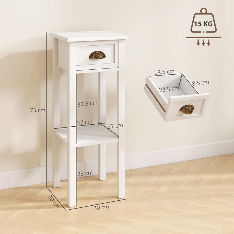 Slim Bedside Table Set with Drawer and Shelf for Small Spaces White Homcom