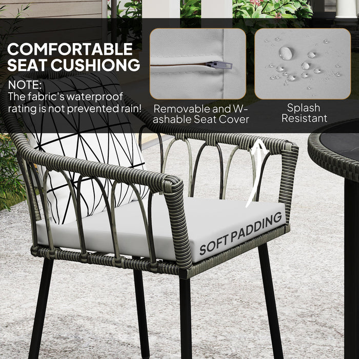 Grey 5 Piece Rattan Patio Dining Set With Cushions And Glass Tabletop By Outsunny