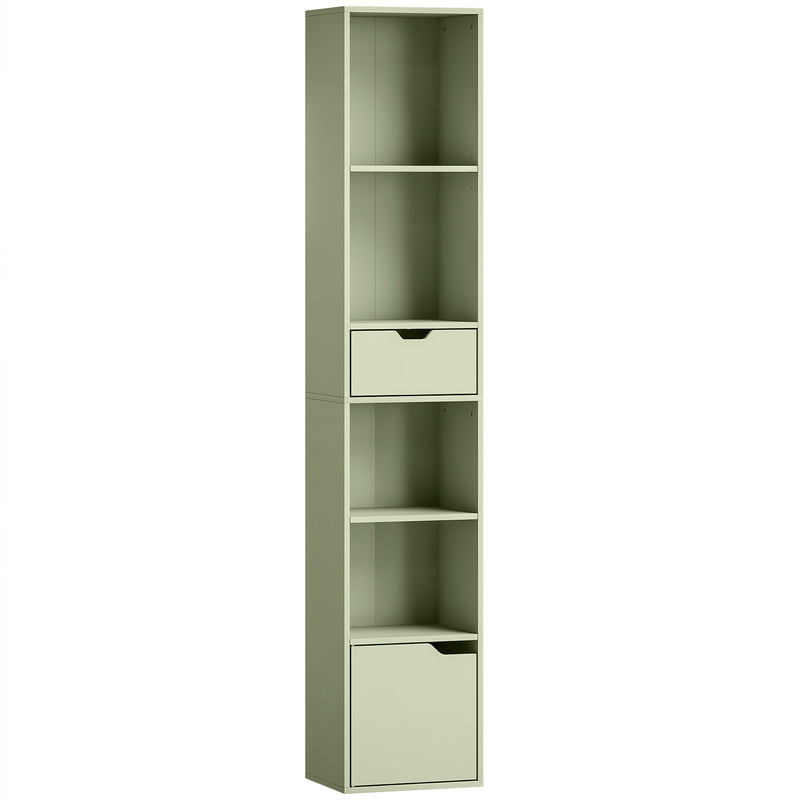 Slim Bookcase With Drawer and Cupboard for Small Room Storage Green