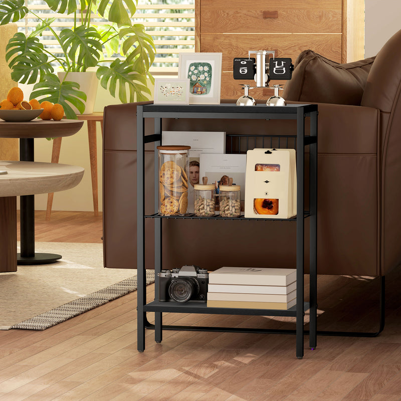 Three Shelf Industrial Side Table with Black Metal Frame by HOMCOM