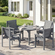 Wooden Garden Dining Set for 4 with Round Table and Umbrella Hole Grey Fir Wood Outsunny