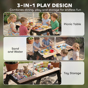 Kids Outdoor Table and Bench Set with Hidden Storage and Parasol for Tidy Garden Play Natural Wood Aiyaplay