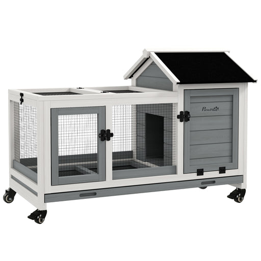 Wooden Rabbit Hutch With Removable Tray and Wheels Ideal for Guinea Pigs Grey