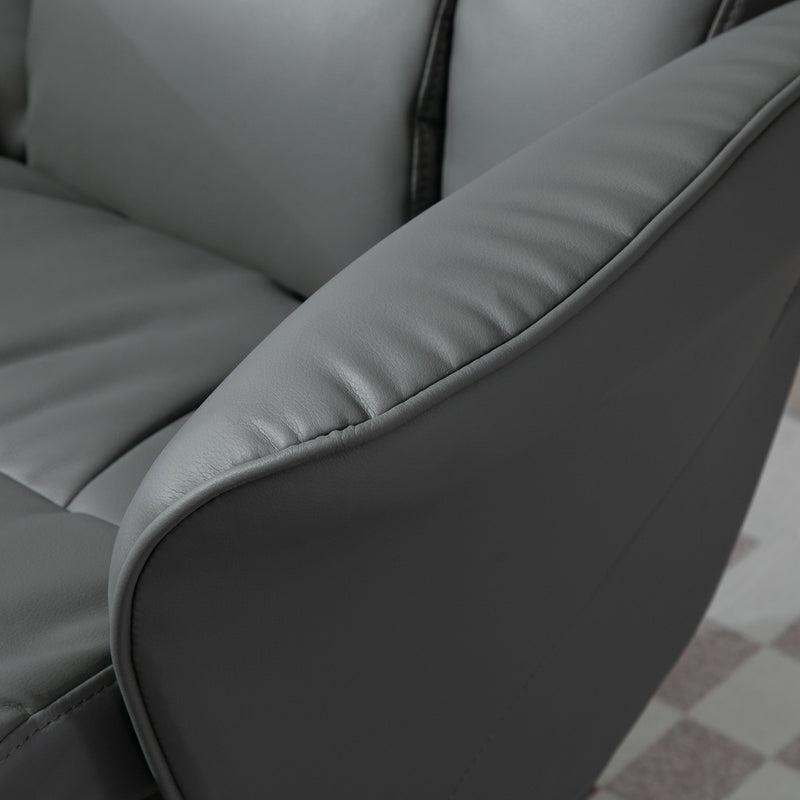 Swivel Recliner Armchair With Footstool High Back PU Leather For Living Room Grey