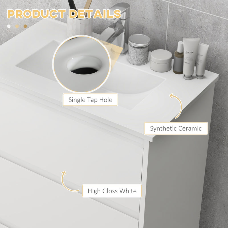 Bathroom Vanity Unit with Basin and 2 Drawers Floor Standing Sink Cabinet 600mm White