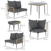 Brown Grey 6 Seater Rattan Garden Sofa Set With Cushions by Outsunny