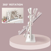 Tabletop Makeup Mirror with 14 LED Bulbs and Adjustable Brightness Settings, White