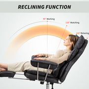 Black Reclining Office Chair With Lumbar Support Pillow For All Day Comfort