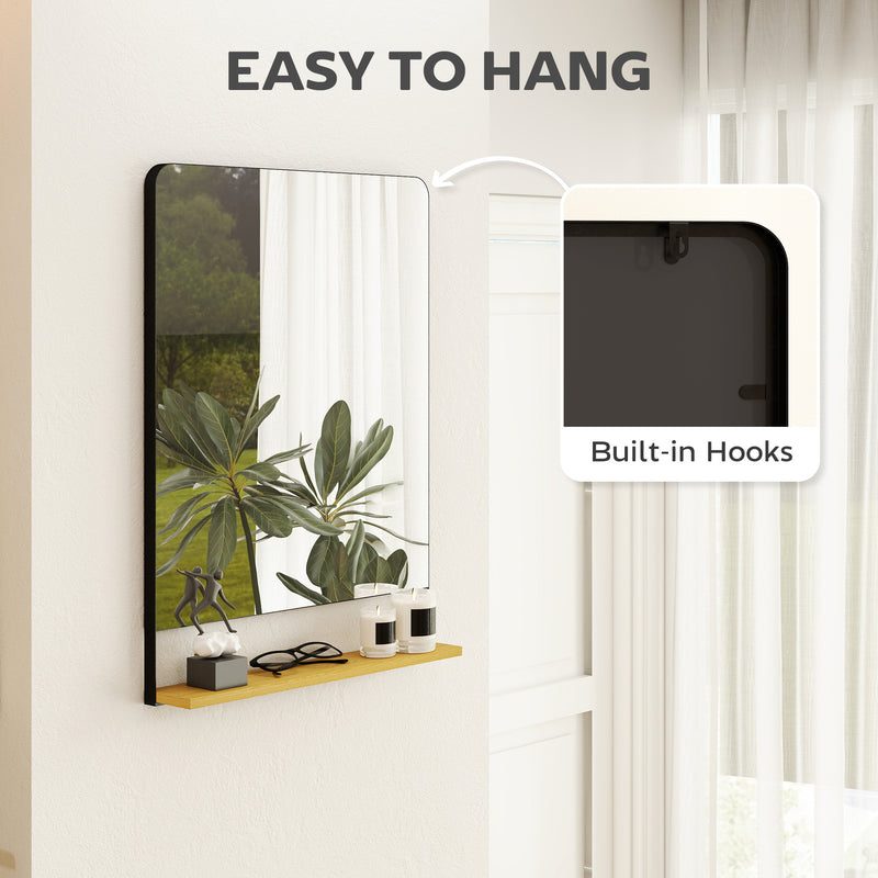 Wall Mounted Mirror with Storage Shelf Ideal for Hallway or Bathroom Use Black AOSOM