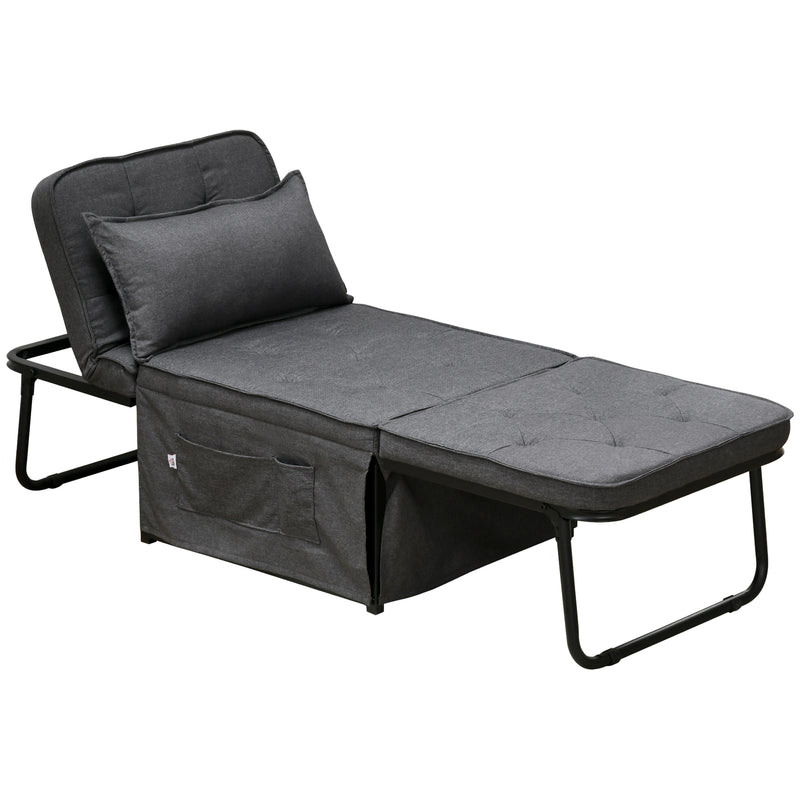 Folding Sleeper Chair Bed with Adjustable Backrest and Side Pockets for Lounge Use Charcoal Grey