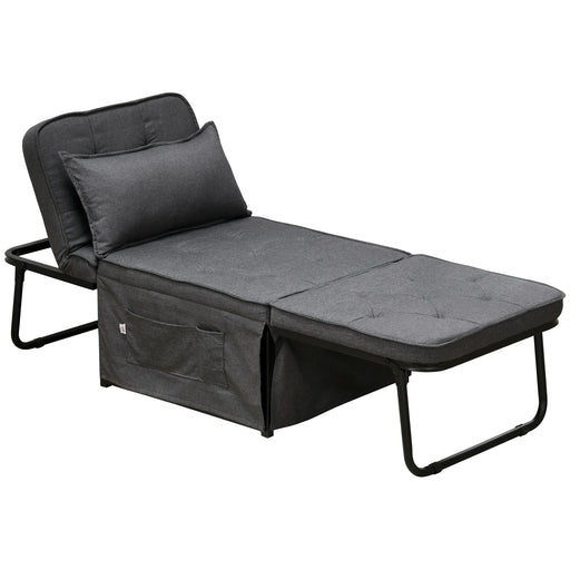 Folding Sleeper Chair Bed with Adjustable Backrest and Side Pockets for Lounge Use Charcoal Grey
