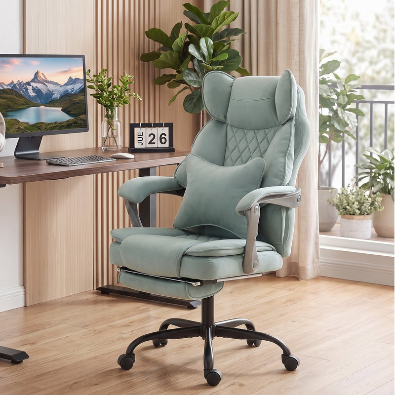 Office Chair for Big and Tall Adults with High Back Support and Footrest Light Blue