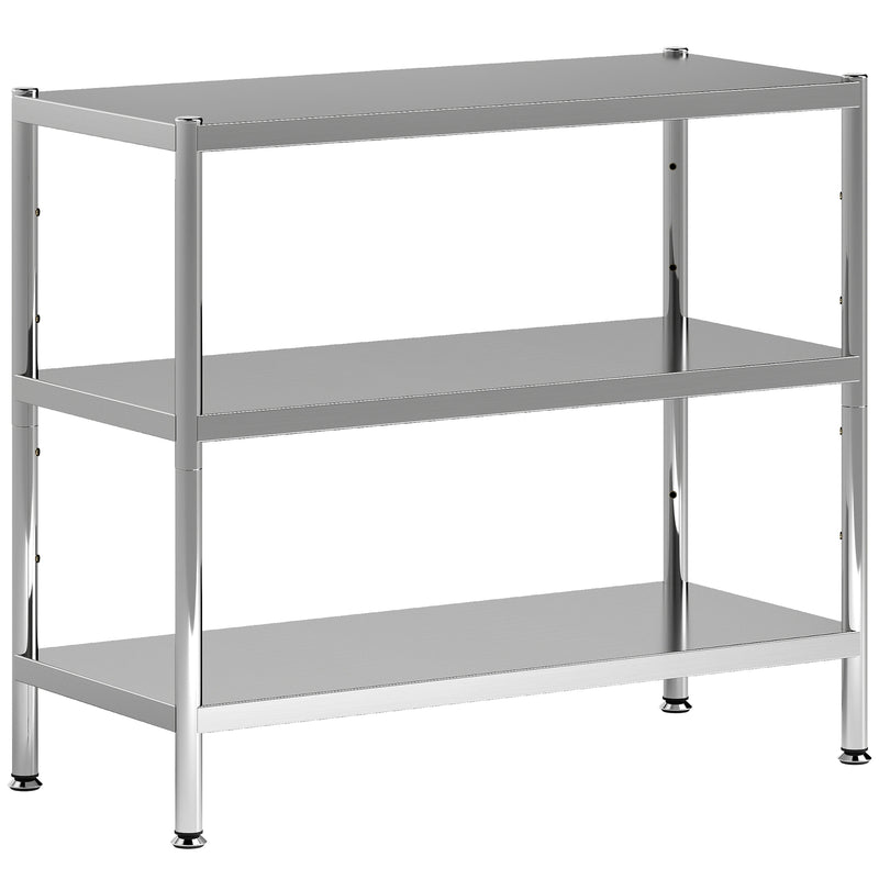 3 Tier Kitchen Bakers Rack With Adjustable Shelves For Small Spaces Storage Silver Tone