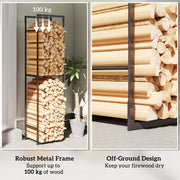 Heavy Duty Metal Firewood Log Rack With Adjustable Shelf For Indoor Outdoor Use Black