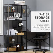 7 Tier Industrial Bookcase With Open Shelves For Living Room Or Office Storage Black AOSOM