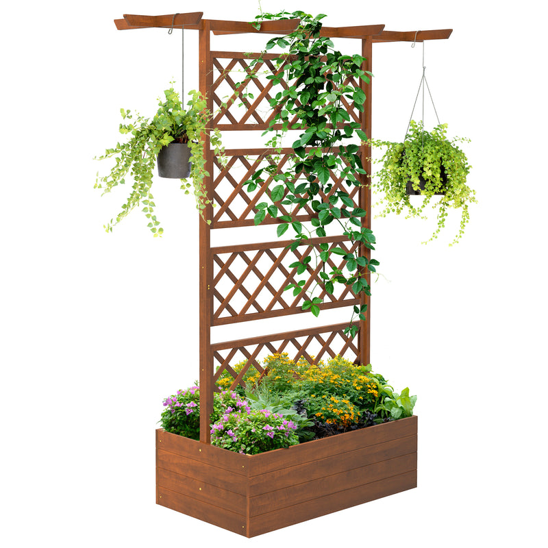 Raised Wooden Trellis Planter Box in Orange for Growing Herbs Flowers and Vegetables