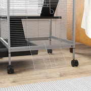 Small Animal Cage with Wheels and Platforms for Indoor Use, Light Grey