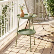 Small Garden Side Table with Two Tiers for Drinks and Books Light Green Outsunny