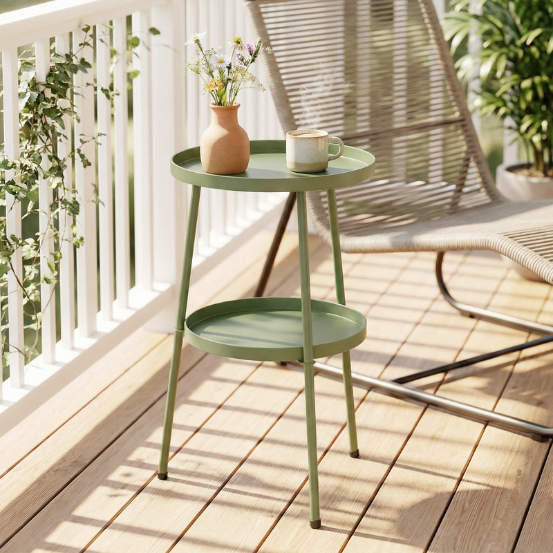Small Garden Side Table with Two Tiers for Drinks and Books Light Green Outsunny