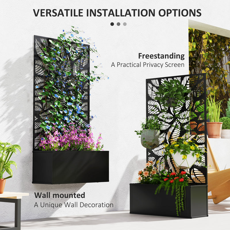 Black Metal Outdoor Planter With Trellis for Climbing Plants and Garden Display