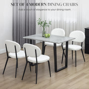Set of 4 White Boucle Dining Chairs with Metal Legs and Padded Seat for Home