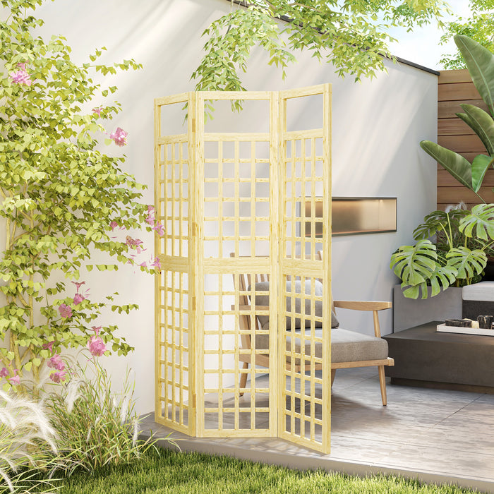 3 Panel Wooden Garden Privacy Screen Foldable Freestanding Outdoor Trellis by Outsunny