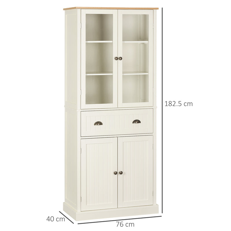 Freestanding Kitchen Storage Cabinet with Drawer and Adjustable Shelves Cream White