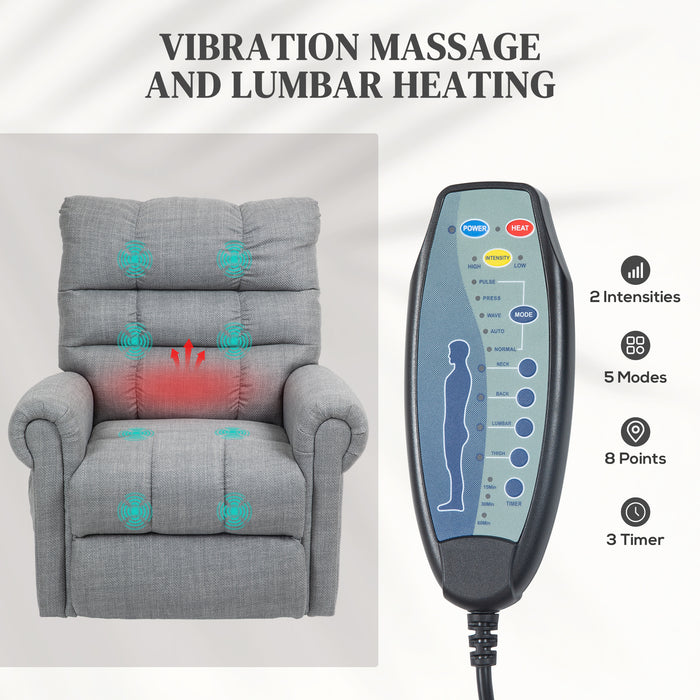 Grey Electric Rise and Recline Massage Armchair with Padded Seat by HOMCOM