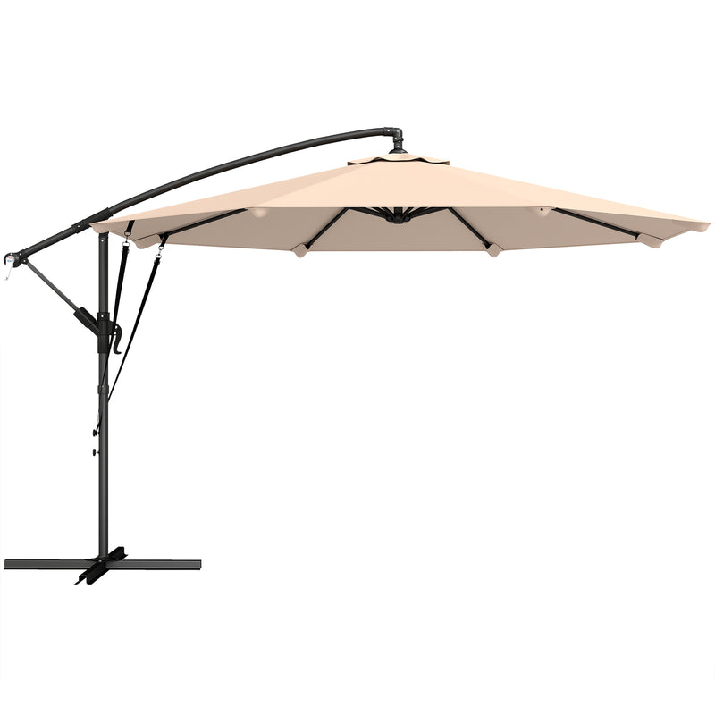 Garden Cantilever Parasol with Large Shade and Wind Ropes for Patio Comfort, Khaki