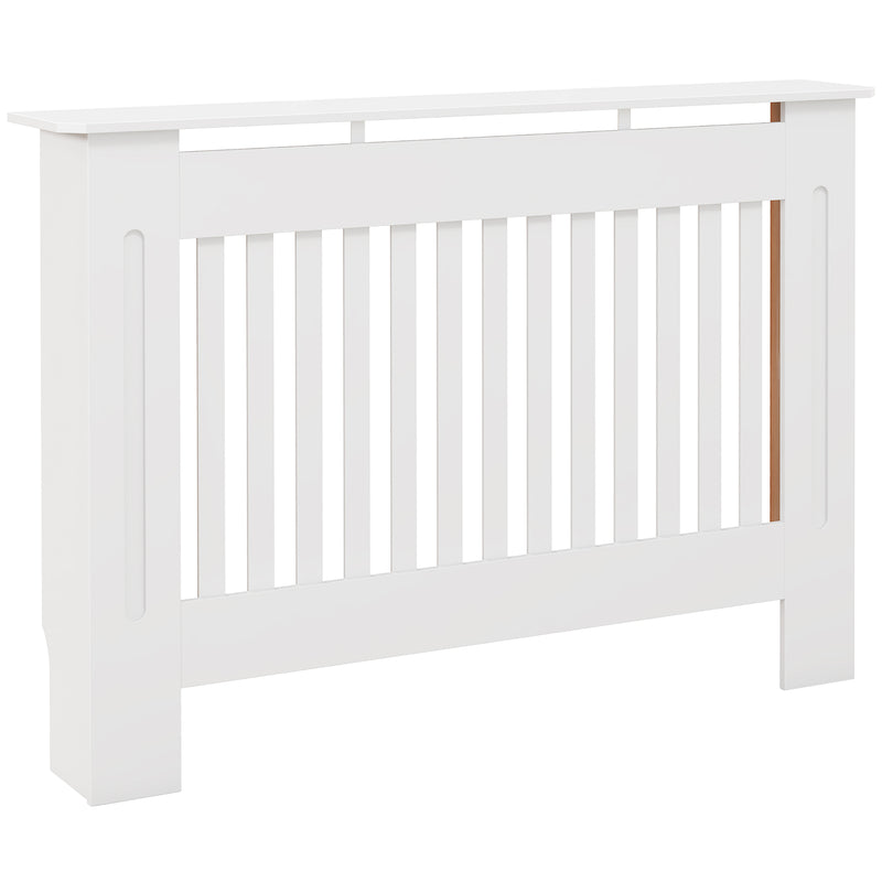 White Slatted MDF Radiator Cover Cabinet With Lined Grill Ideal For Stylish Heating