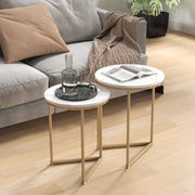 Set of Two White Marble Effect Nesting Tables with Gold Tone Frame by HOMCOM