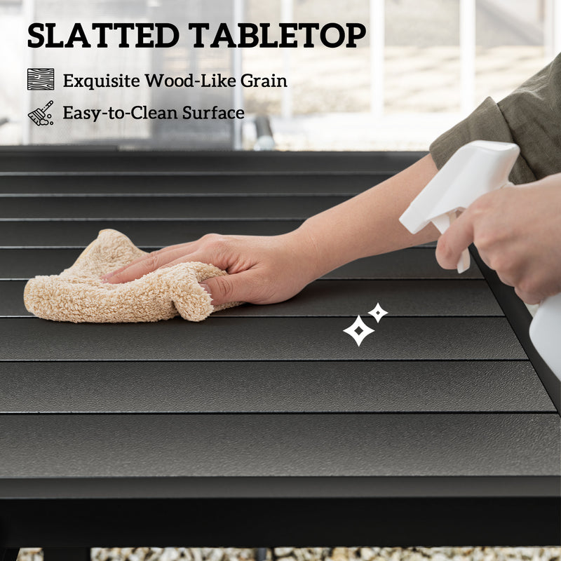 Outdoor Dining Set for 6 with Stackable Chairs and Easy Clean Table With Umbrella Hole, Black