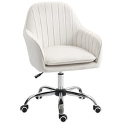 White Velvet Feel Swivel Office Chair with Adjustable Height and Wheels for Home Desk