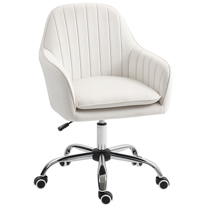 White Velvet Feel Swivel Office Chair with Adjustable Height and Wheels for Home Desk