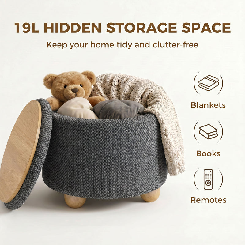 Storage Ottoman with Reversible Lid for Blankets and Remotes Compact Footrest