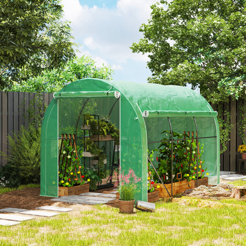 Large Steel Frame Polytunnel Greenhouse With Roll Up Door For Garden Growing Green AOSOM