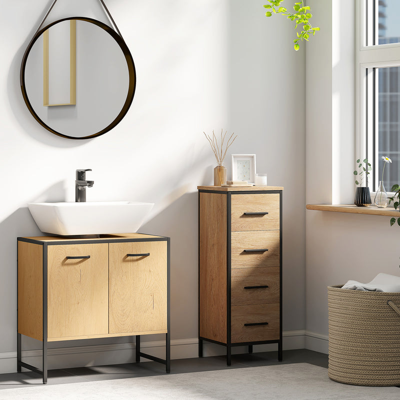 Natural Wood Bathroom Vanity Unit With Soft Close Doors For Pedestal Or Wall Basins