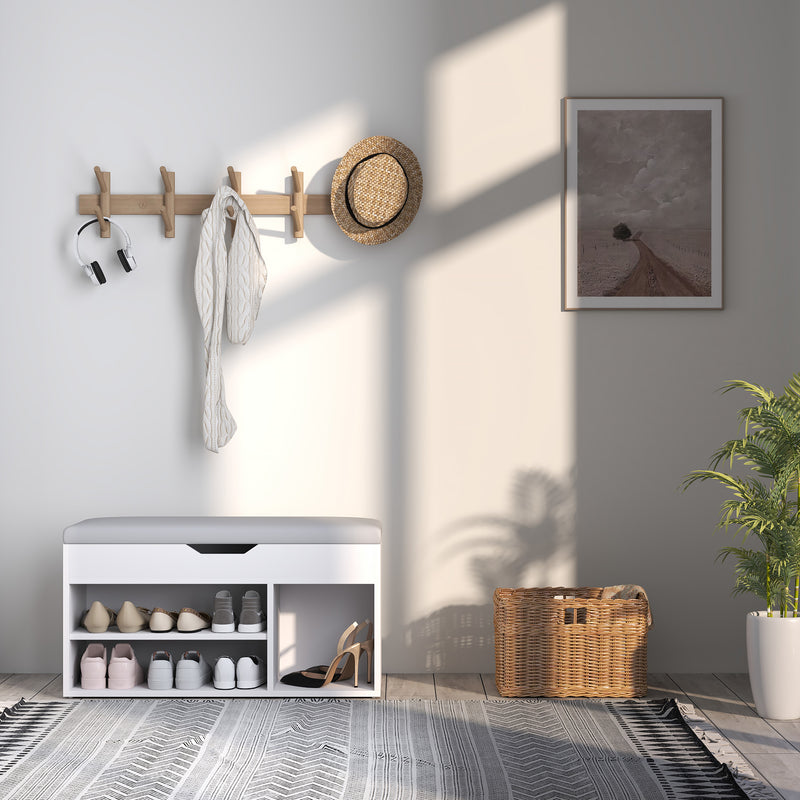 Cream White Entryway Shoe Storage Bench With Padded Seat and Hidden Compartments by HOMCOM