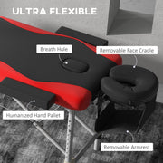 Portable 3 Section Aluminium Massage Table With Headrest and Carry Bag For Salons, Black and Red