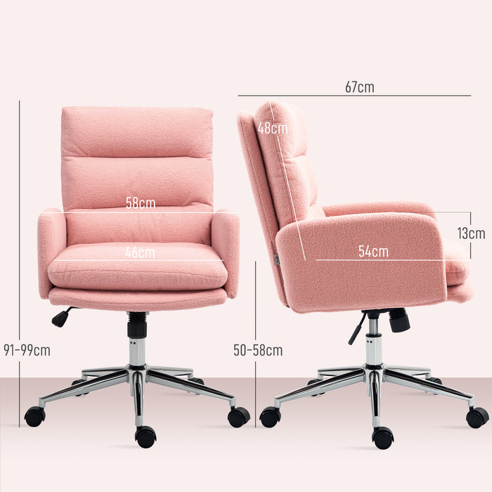 Pink Sherpa Fleece Swivel Office Chair Height Adjustable 91-99cm by HOMCOM