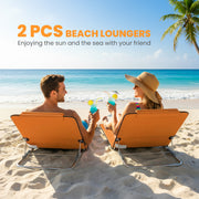 Folding Beach Chairs Set of 2 with Adjustable Backrest and Carry Bag, Orange Outsunny