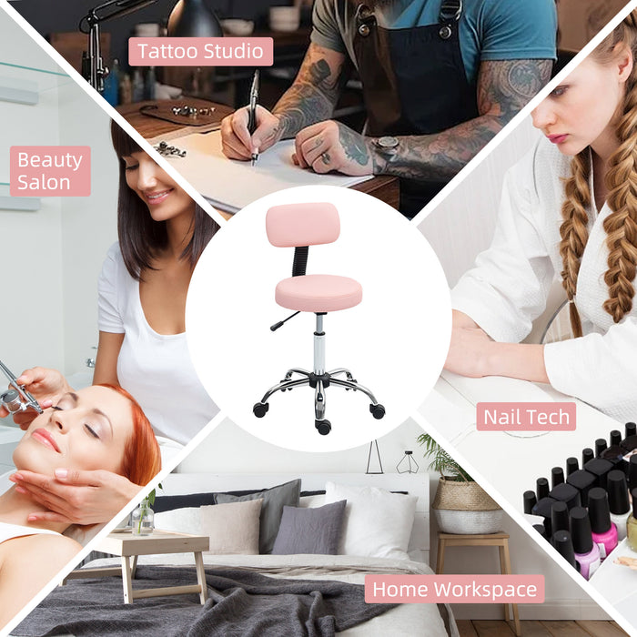 Pink 360 Degree Swivel Salon Stool with Adjustable Height by HOMCOM