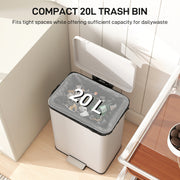 20L Pedal Bin with Soft Close Lid and Removable Inner Bucket for Home or Office Cream