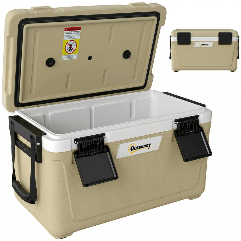 Cooler Box for Camping and Picnics Keeps Food and Drinks Cold for 72 Hours Khaki Black Outsunny