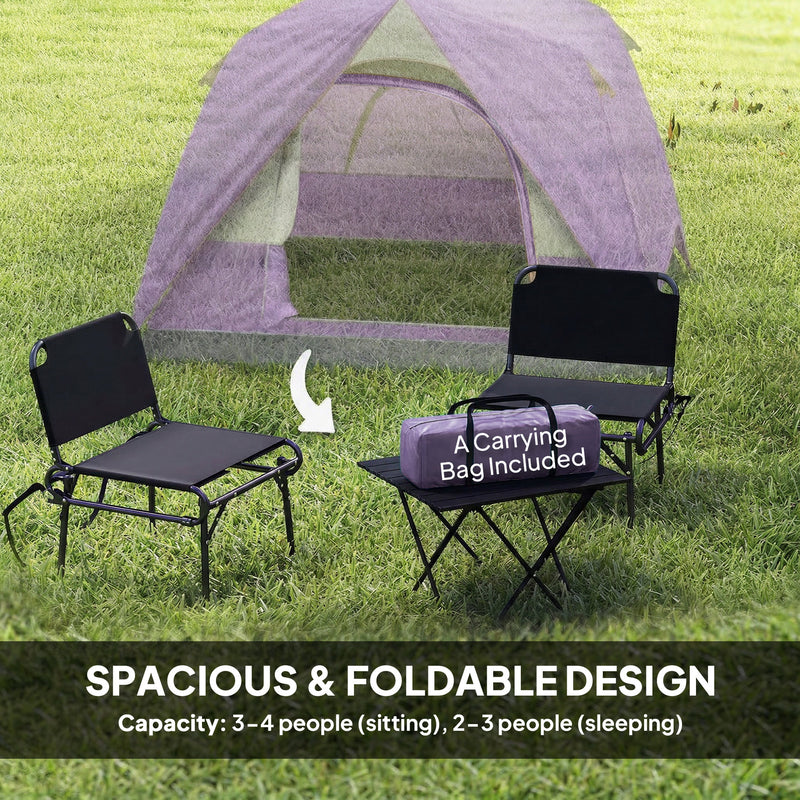 3 Person Waterproof Dome Tent for Quick Camping Shelter with Mesh Windows Purple Grey