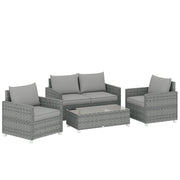 Grey Rattan Garden Furniture Set for Relaxing and Entertaining Outdoors 4 Piece Set With Table and Cushions Outsunny