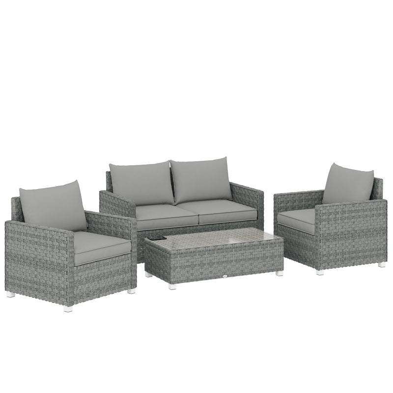 Grey Rattan Garden Furniture Set for Relaxing and Entertaining Outdoors 4 Piece Set With Table and Cushions Outsunny