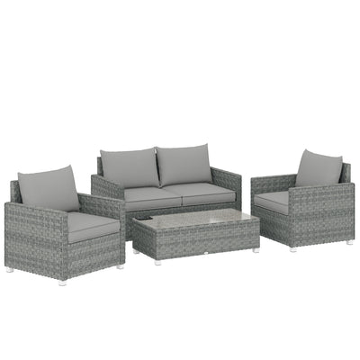 Grey Rattan Garden Furniture Set for Relaxing and Entertaining Outdoors 4 Piece Set With Table and Cushions Outsunny