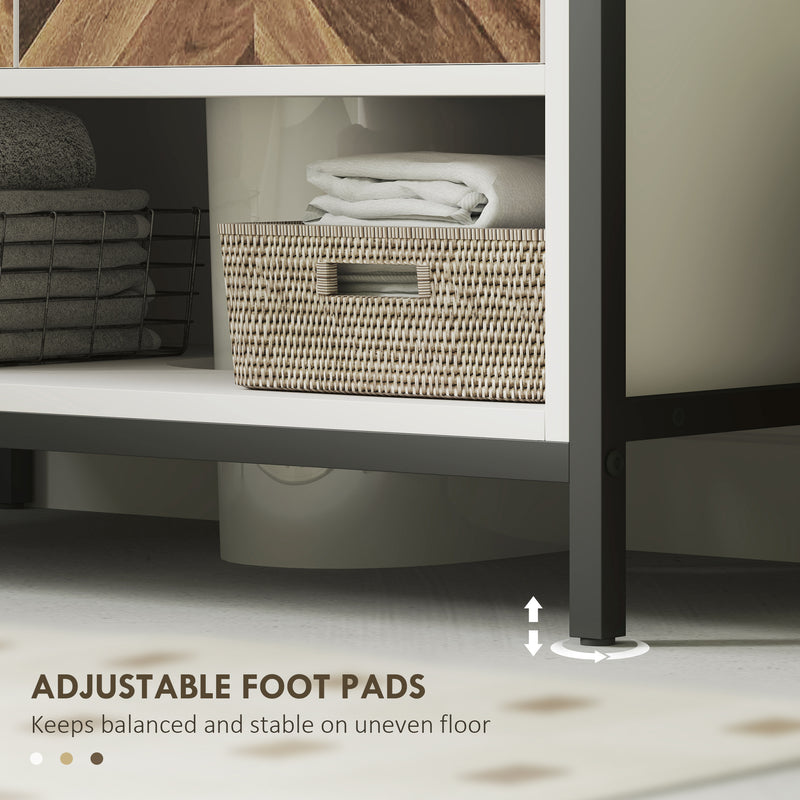 Cream White Under Sink Bathroom Cabinet with Herringbone Doors by HOMCOM